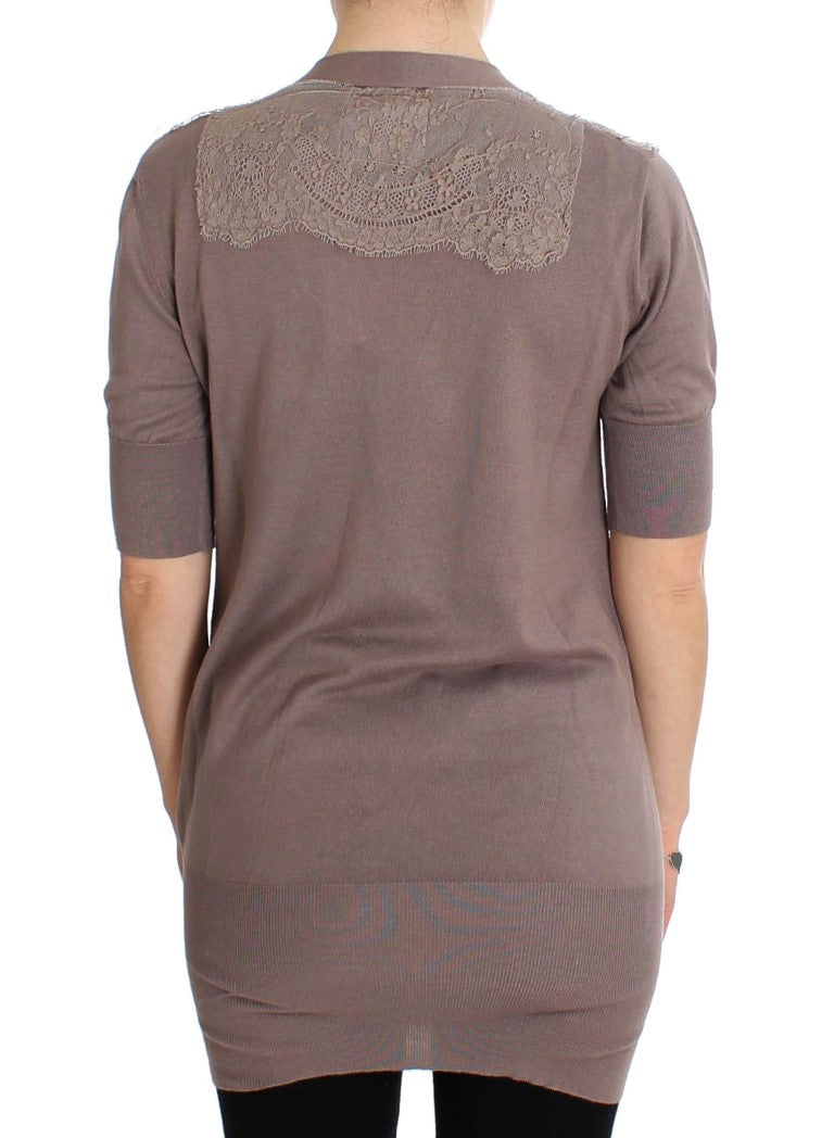 PINK MEMORIES Lilafarbener Cardigan aus Baumwolle mit Spitze