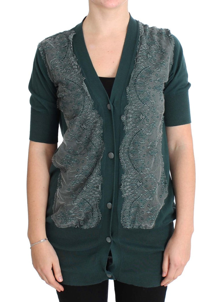 PINK MEMORIES Grüner Cardigan aus Baumwolle mit Spitze