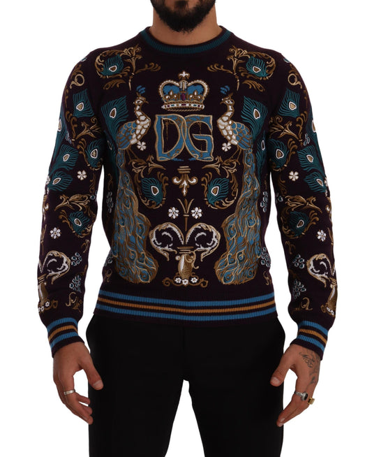 Dolce & Gabbana Bordeauxfarbener Kaschmirpullover mit DG-Kronenstickerei