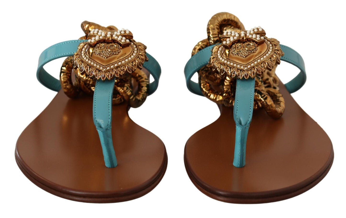 Dolce & Gabbana – Devotion – Flache Sandalen aus blauem Leder