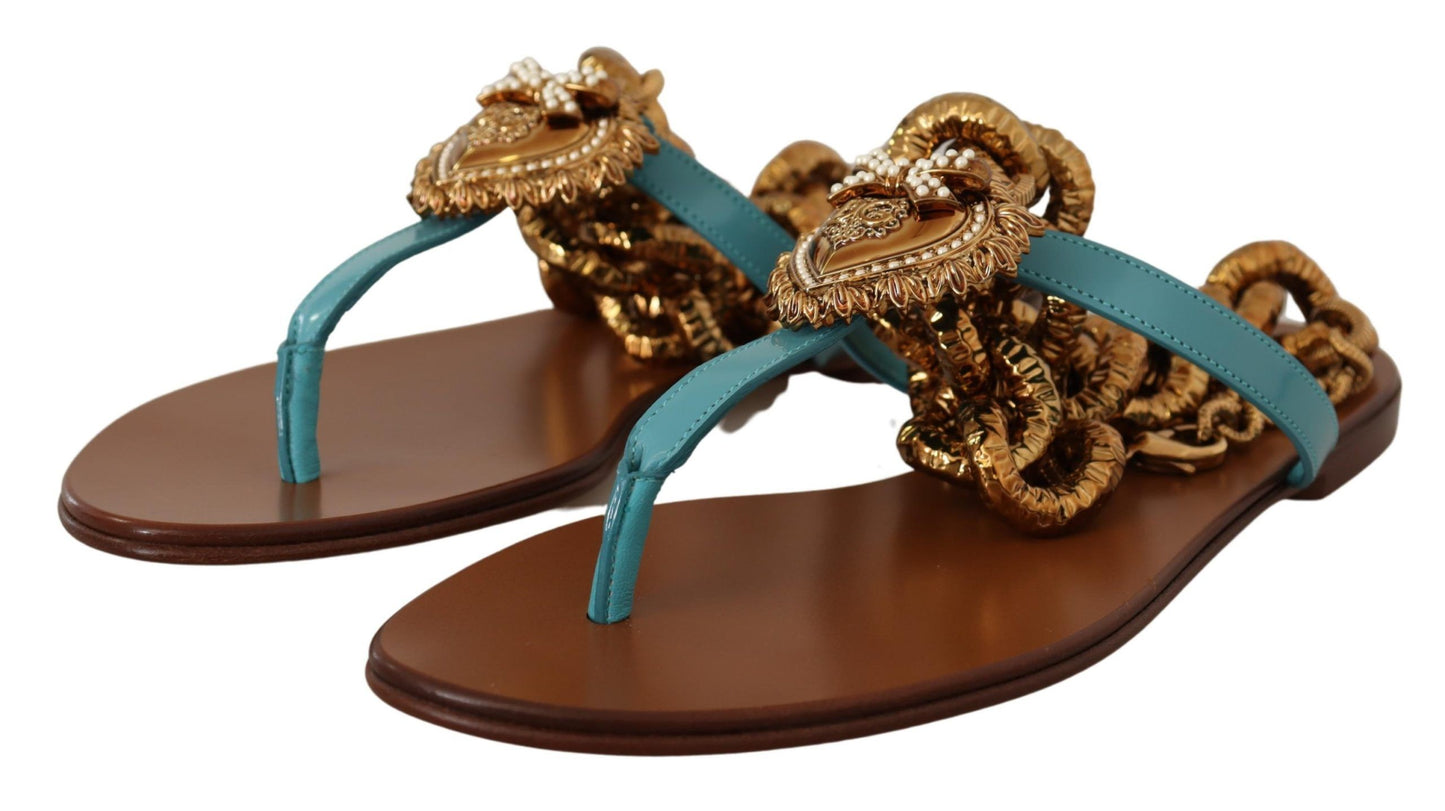 Dolce & Gabbana – Devotion – Flache Sandalen aus blauem Leder