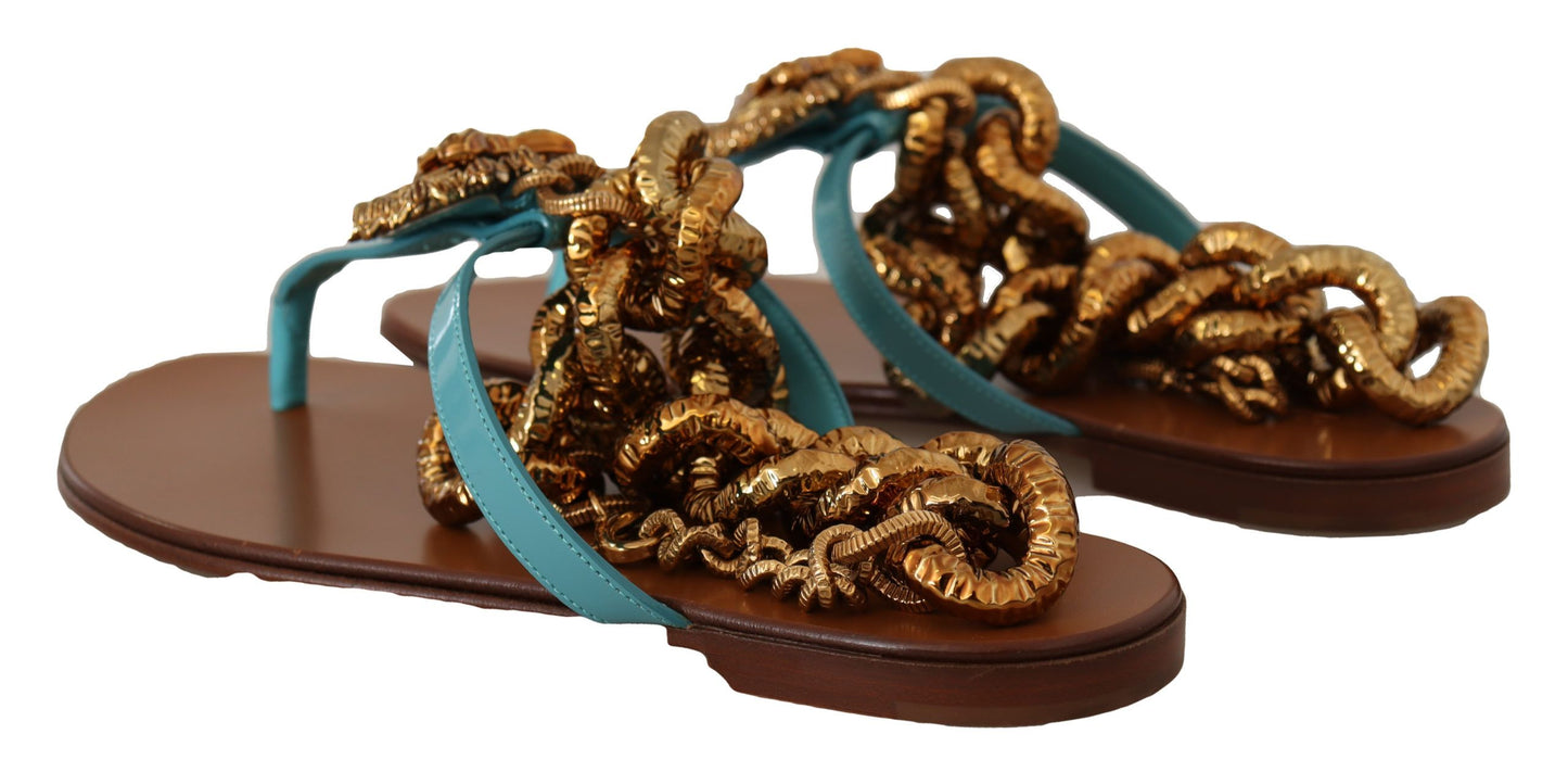 Dolce & Gabbana – Devotion – Flache Sandalen aus blauem Leder