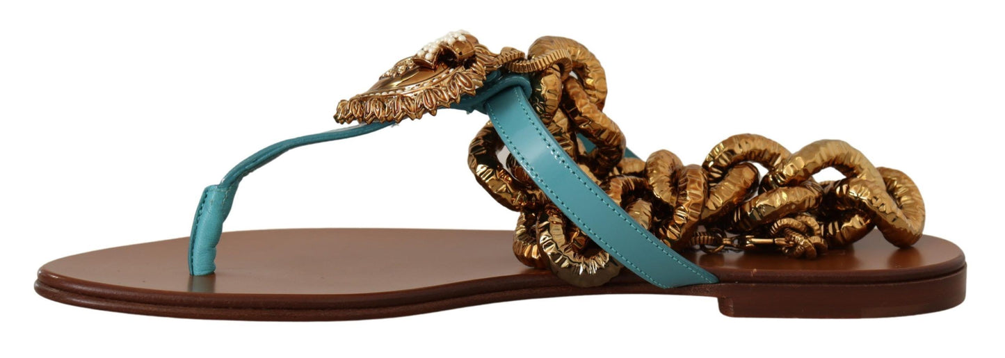 Dolce & Gabbana – Devotion – Flache Sandalen aus blauem Leder