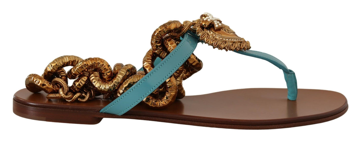 Dolce & Gabbana – Devotion – Flache Sandalen aus blauem Leder