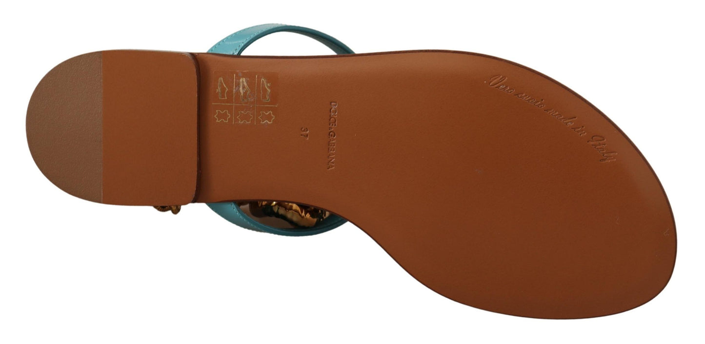 Dolce & Gabbana – Devotion – Flache Sandalen aus blauem Leder