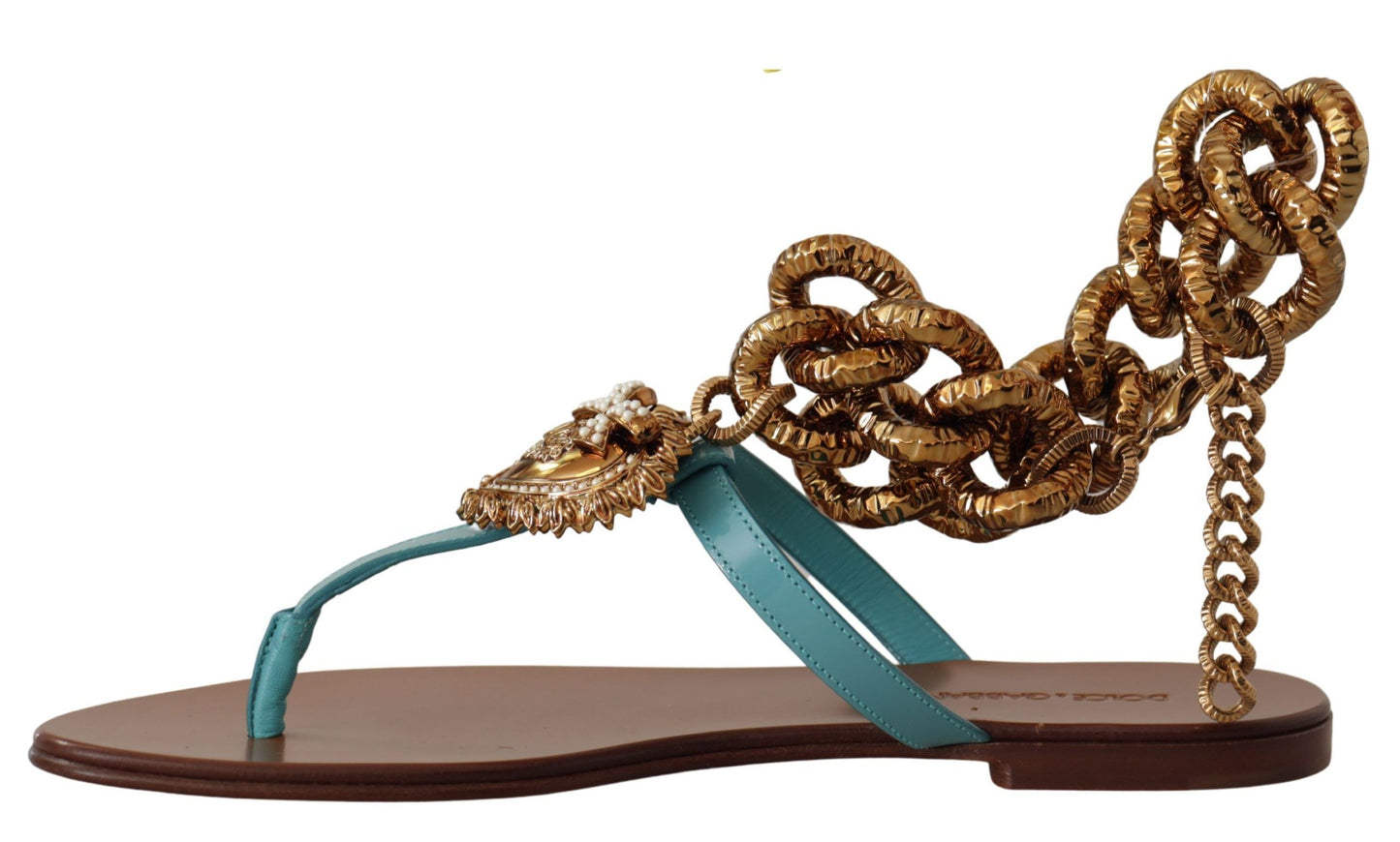 Dolce & Gabbana – Devotion – Flache Sandalen aus blauem Leder