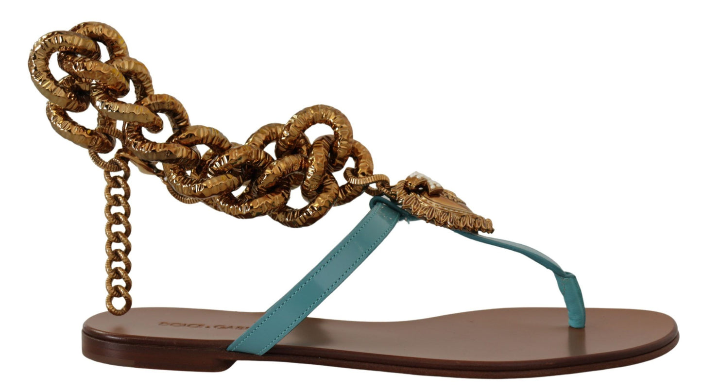Dolce & Gabbana – Devotion – Flache Sandalen aus blauem Leder