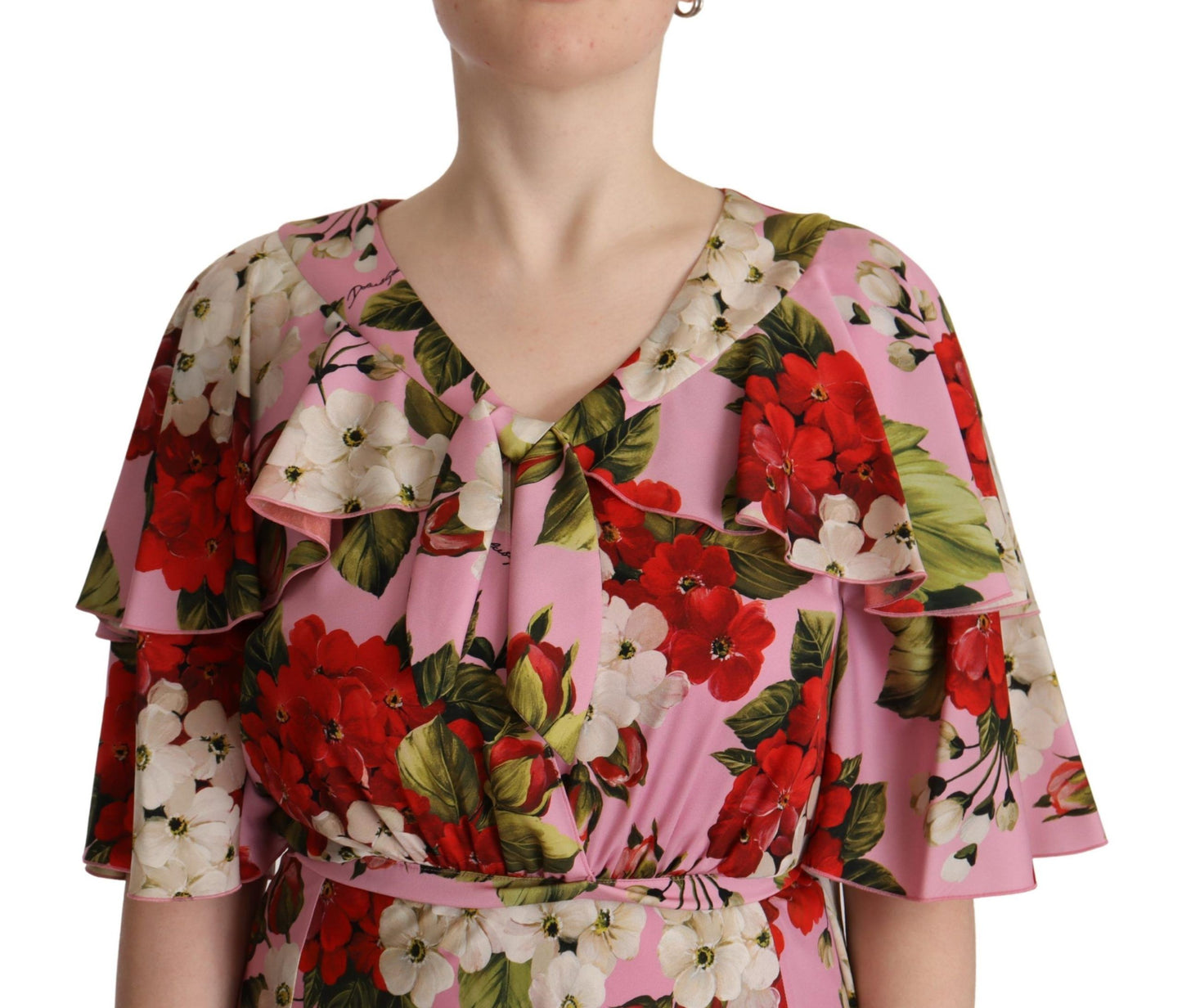 Dolce & Gabbana – Maxikleid aus Stretch-Seide mit Blumenmuster in Rosa