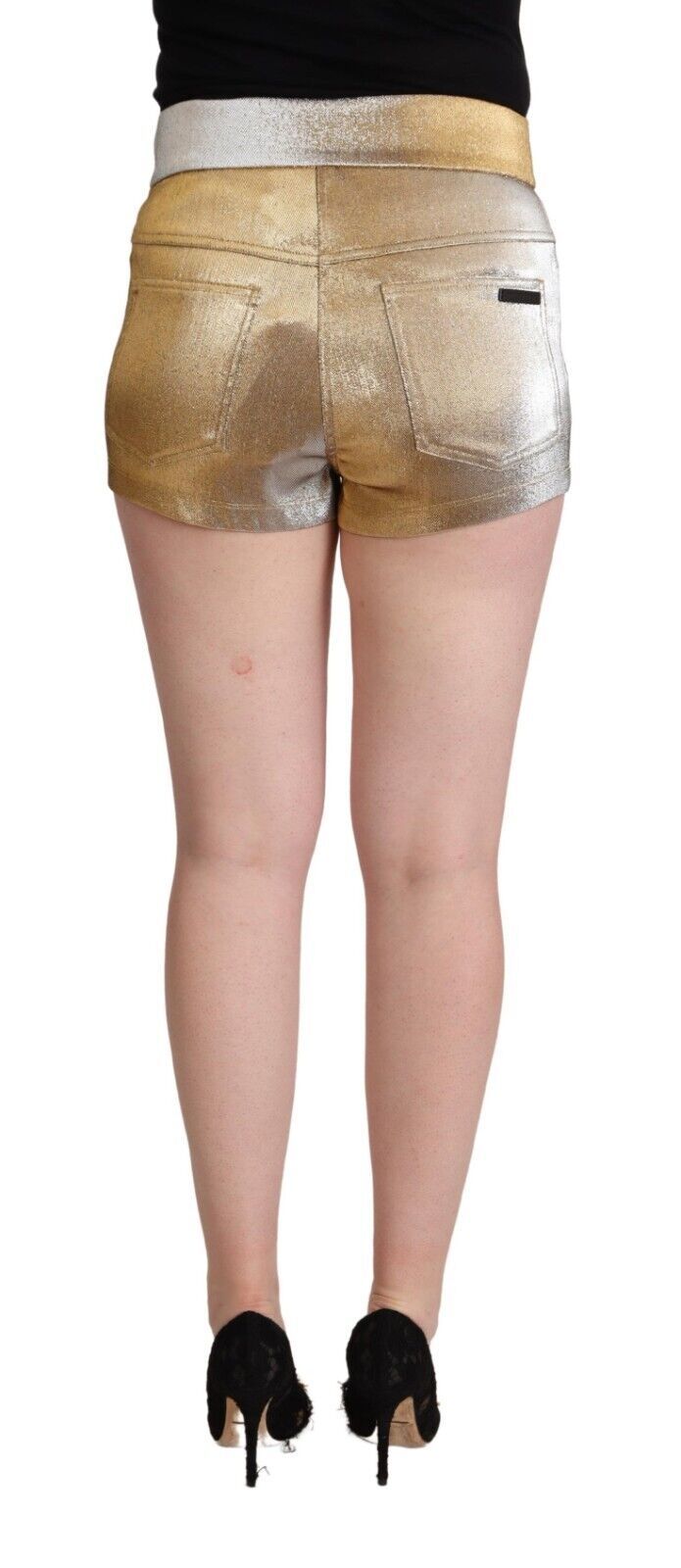 Dolce & Gabbana – Hotpants-Shorts aus Baumwolle in Metallic-Gold mit mittlerer Taille