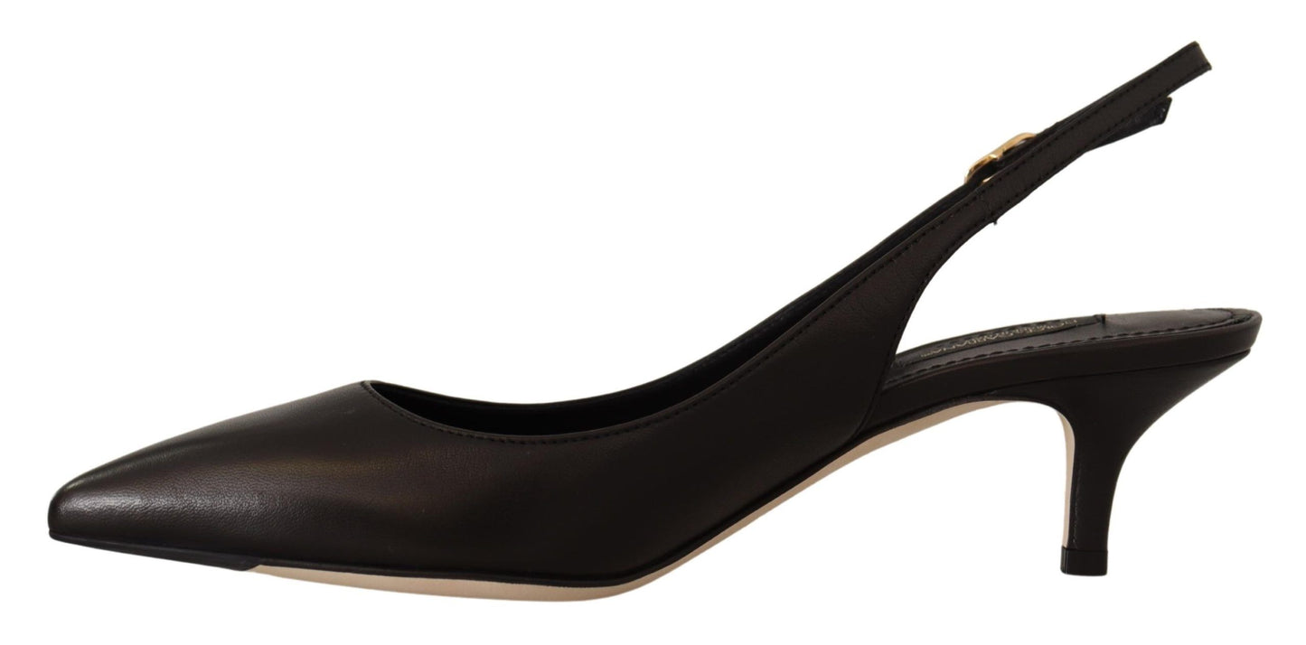 Dolce & Gabbana Schwarze Leder Slingbacks Heels Pumps Schuhe