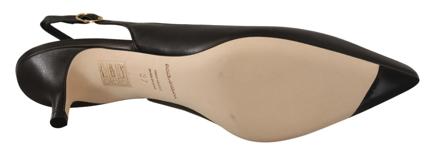Dolce & Gabbana Schwarze Leder Slingbacks Heels Pumps Schuhe