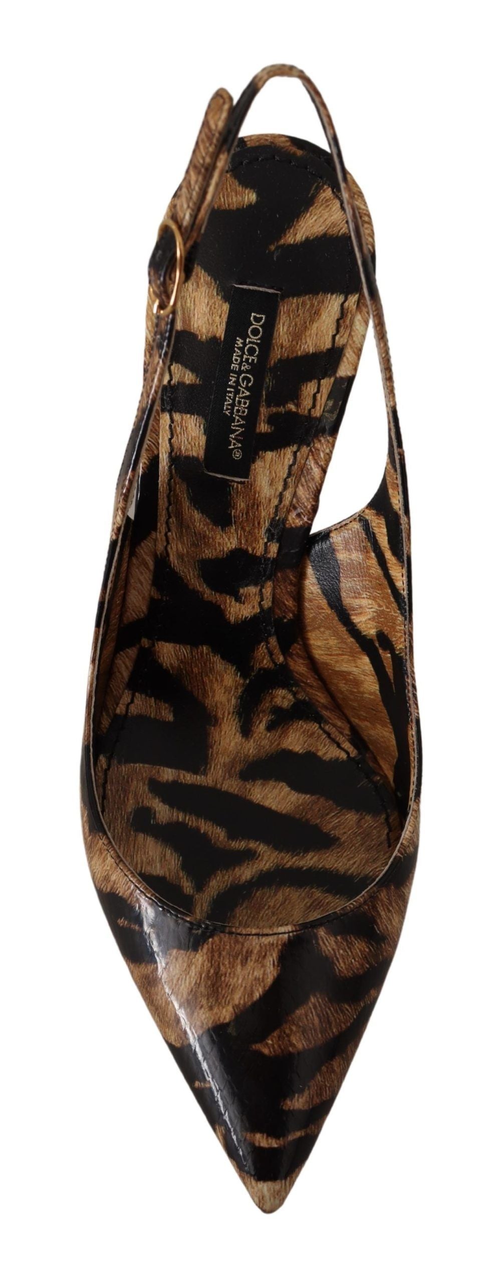 Dolce & Gabbana – Slingbacks aus Leder in Braun mit Tiger-Print