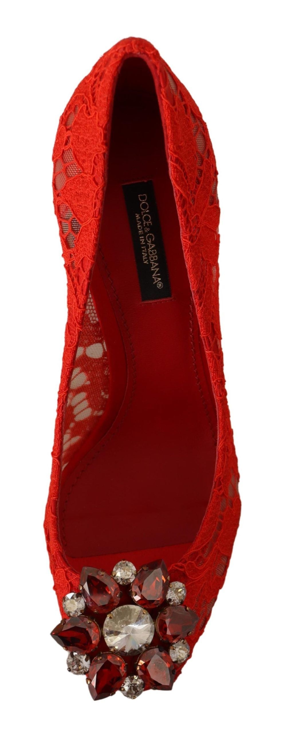 Dolce & Gabbana Rote Taormina-Pumps mit Spitzen- und Kristallabsatz