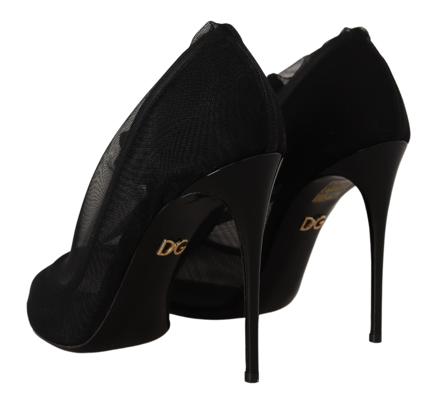 Dolce & Gabbana Schwarze Stretch-Stiefel aus Tüll
