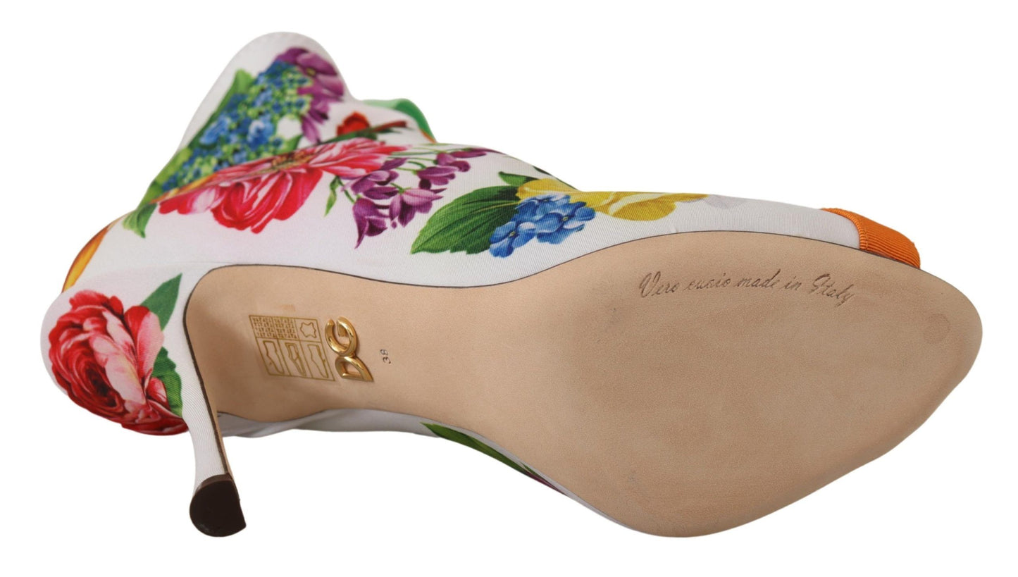 Dolce & Gabbana Weiße Jersey-Stretchstiefel mit offenen Zehen und Absätzen