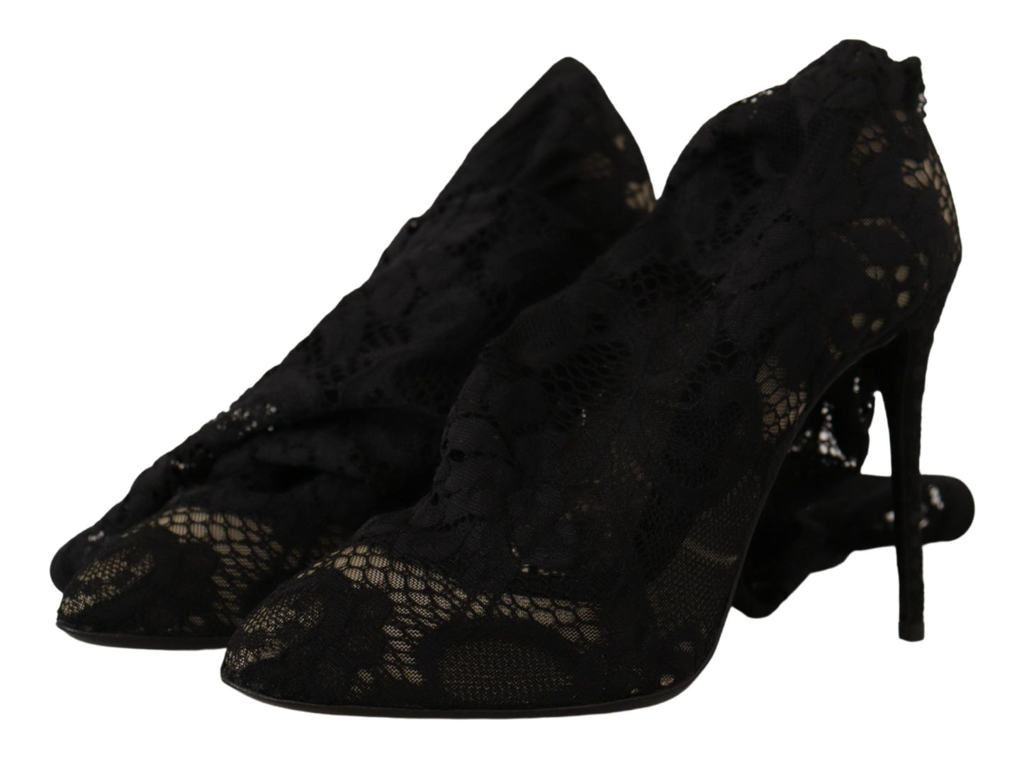 Dolce & Gabbana Schwarze Stretch-Socken Taormina Spitzenstiefel Schuhe