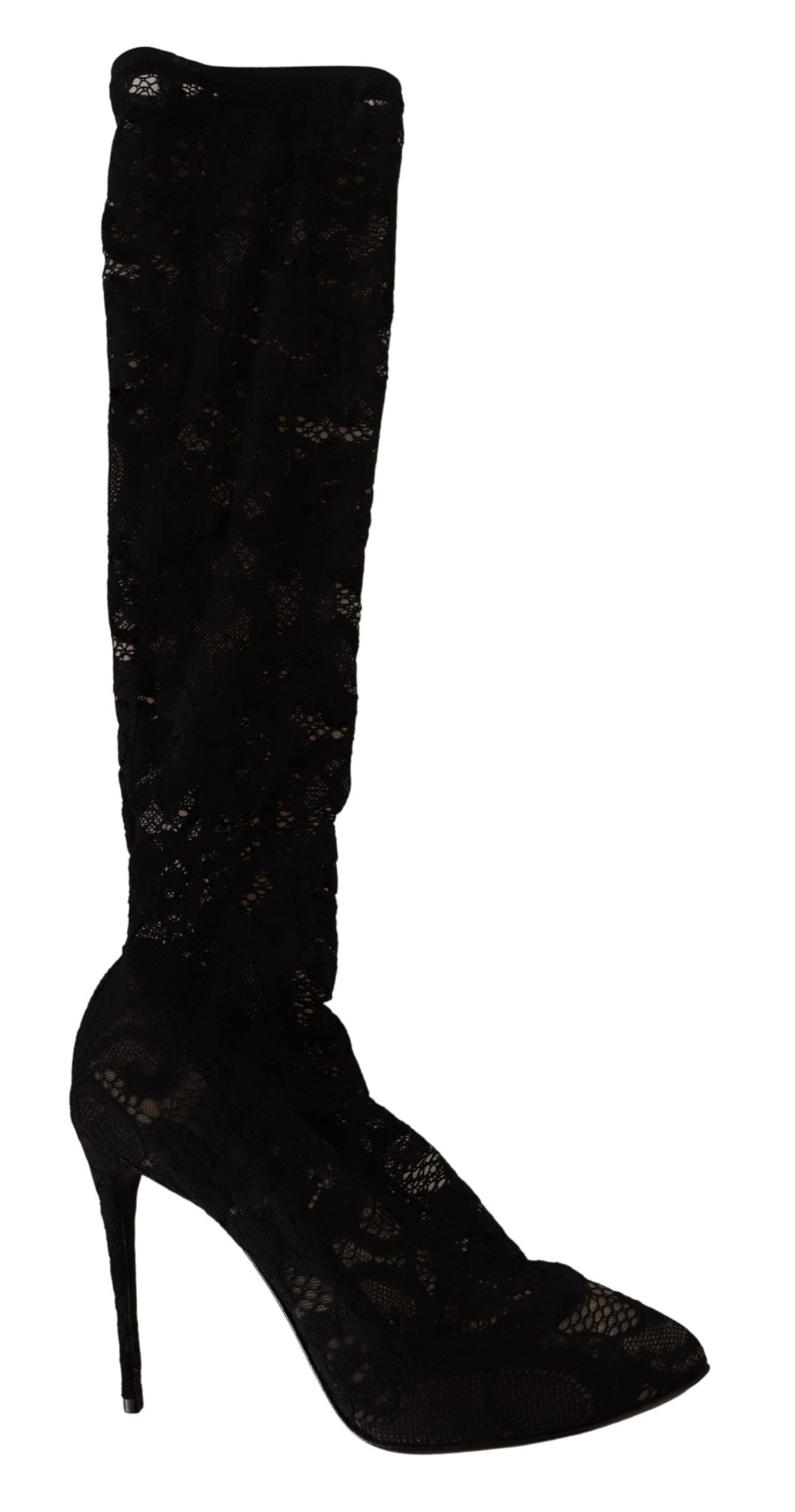 Dolce & Gabbana Schwarze Stretch-Socken Taormina Spitzenstiefel Schuhe