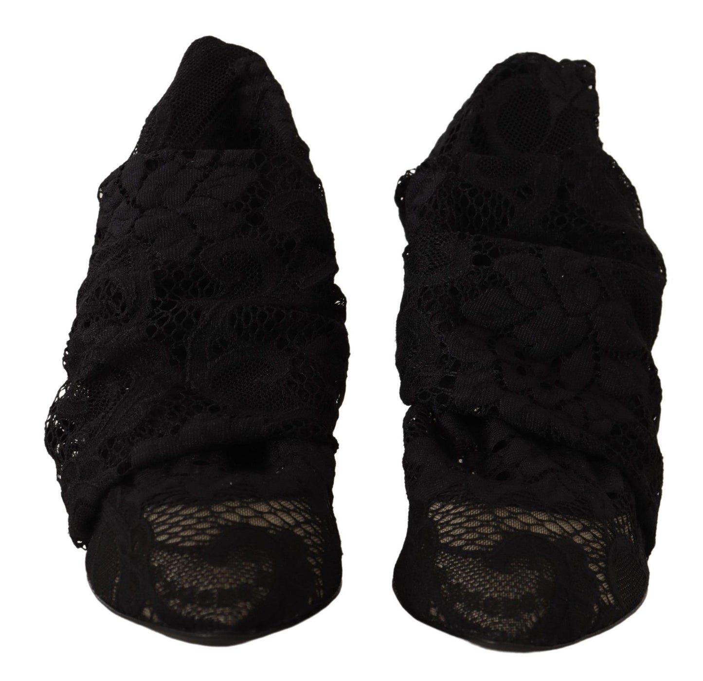 Dolce & Gabbana Schwarze Stretch-Socken Taormina Spitzenstiefel Schuhe