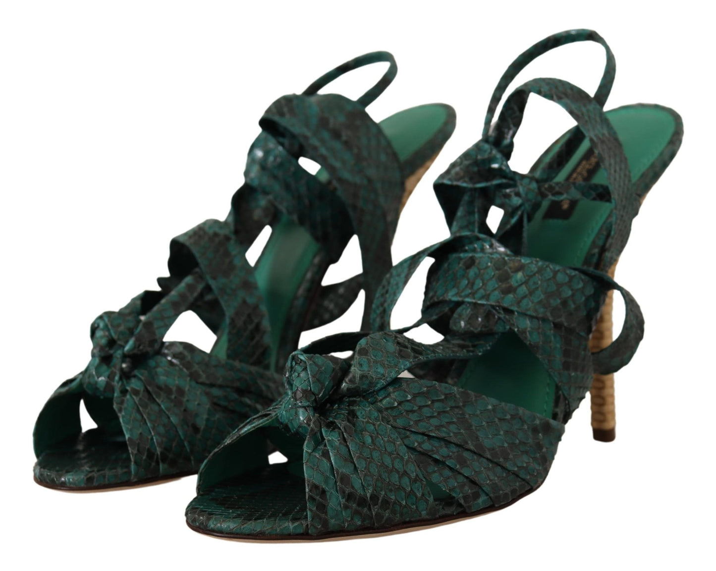 Dolce & Gabbana Grüne Python-Riemensandalen mit Absatz