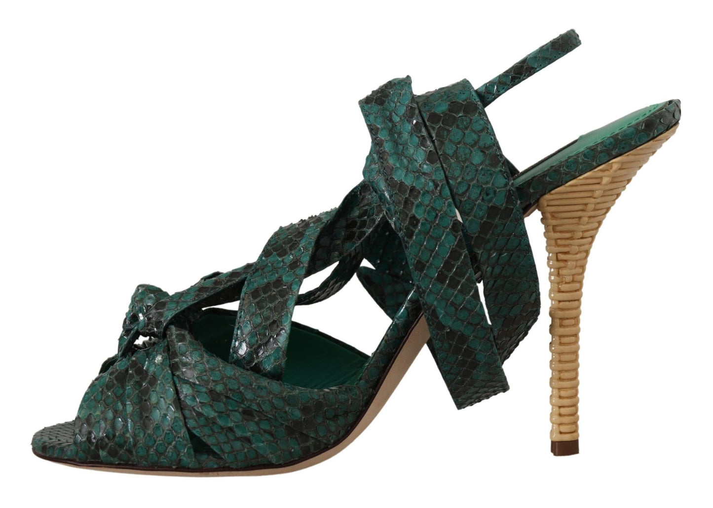 Dolce & Gabbana Grüne Python-Riemensandalen mit Absatz