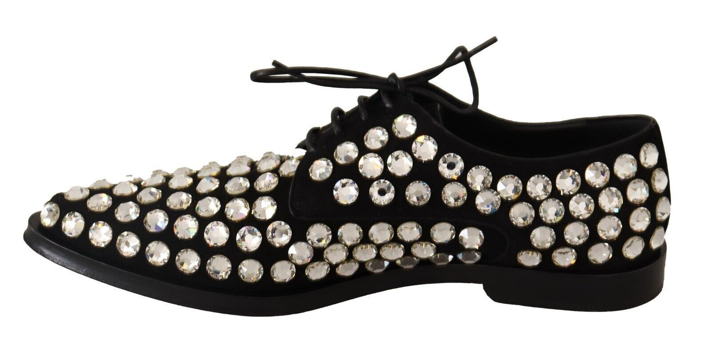 Dolce & Gabbana – Formelle Schnürschuhe aus schwarzem Leder mit Kristallen