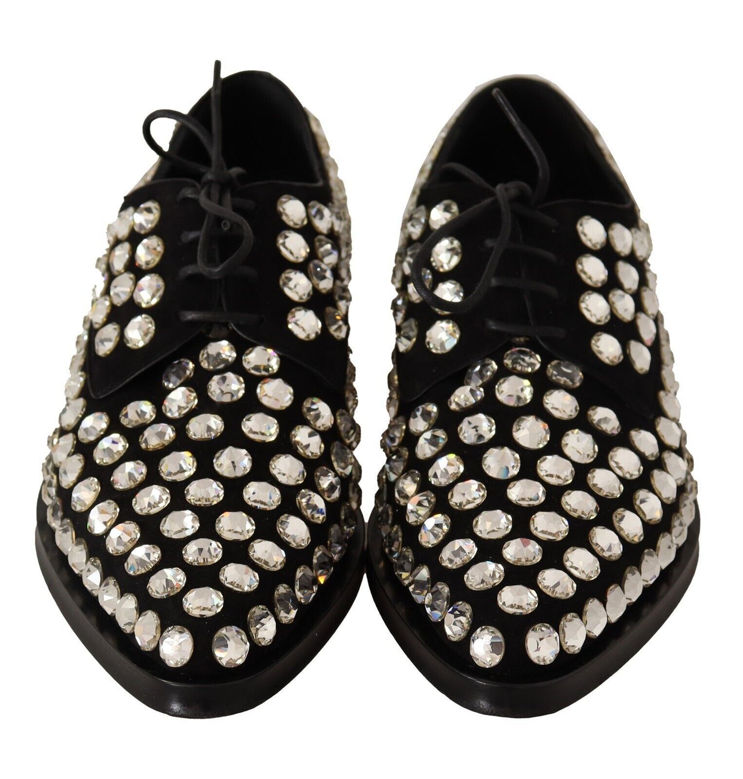 Dolce & Gabbana – Formelle Schnürschuhe aus schwarzem Leder mit Kristallen