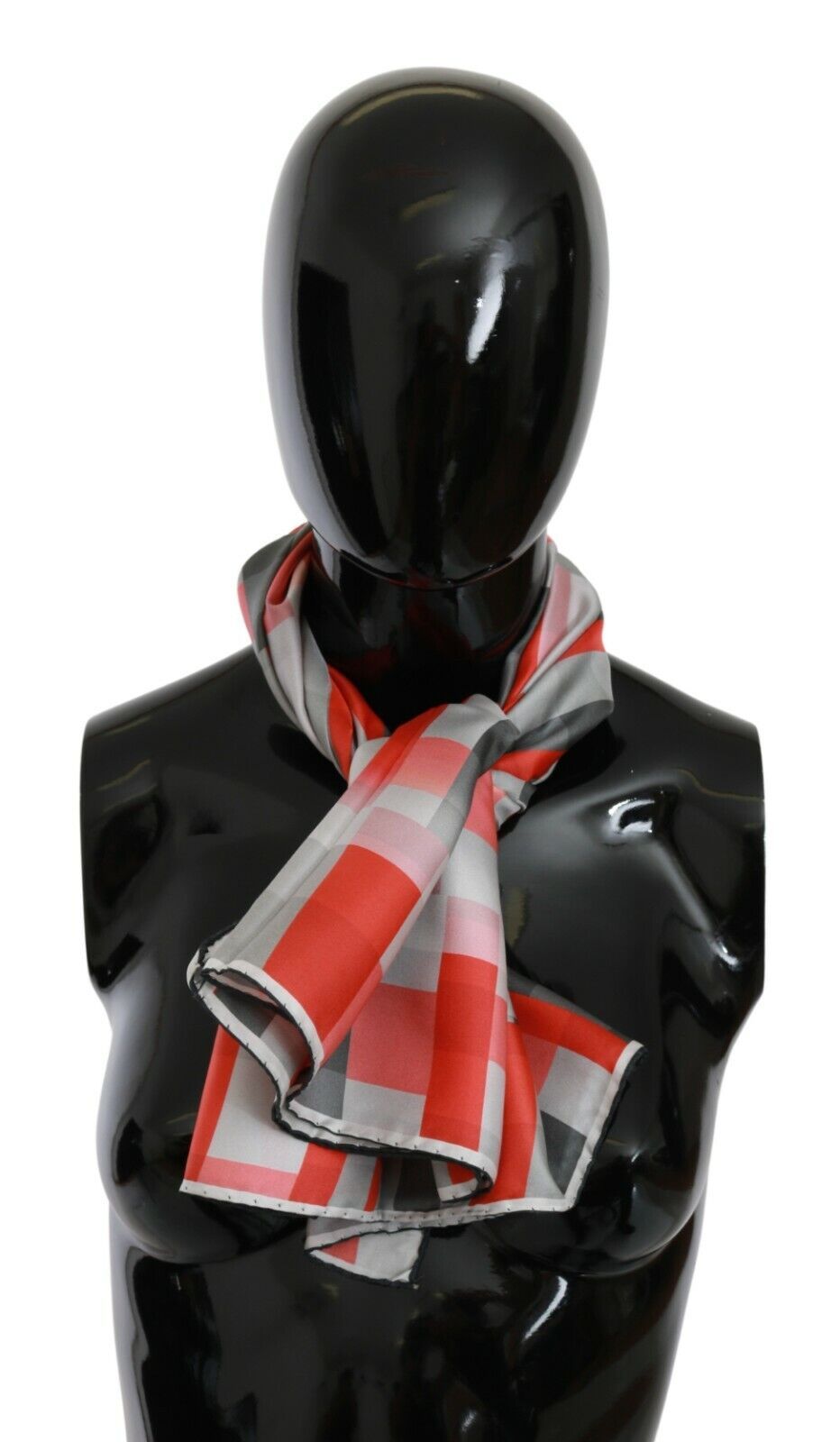 Costume National Grau Rot Seidenschal Foulard Wickelschal