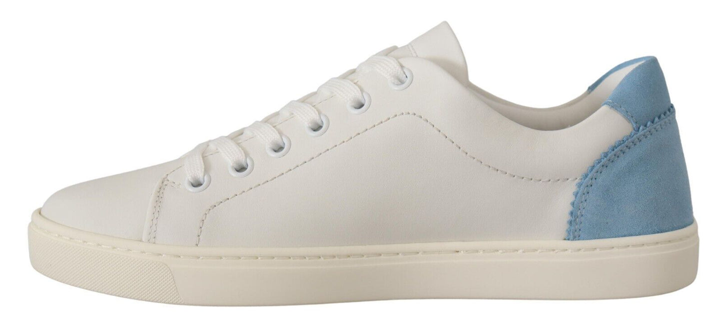 Dolce & Gabbana Weiß Blau Leder Low Top Sneakers Schuhe