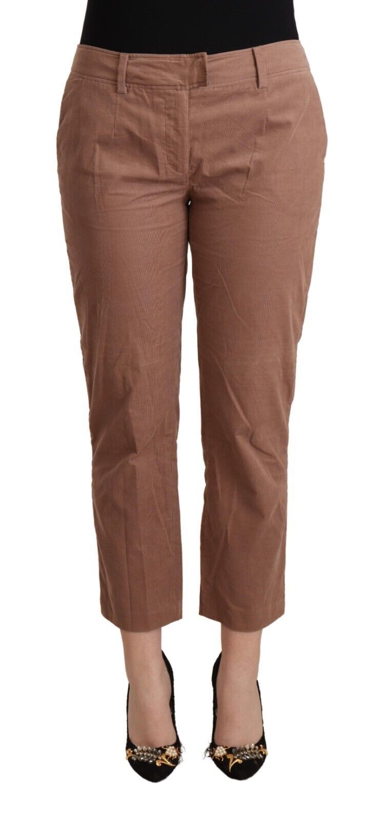 Costume National – Braune, schmal zulaufende, verkürzte Hose aus Baumwolle