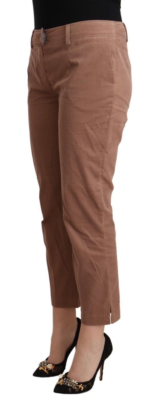 Costume National – Braune, schmal zulaufende, verkürzte Hose aus Baumwolle