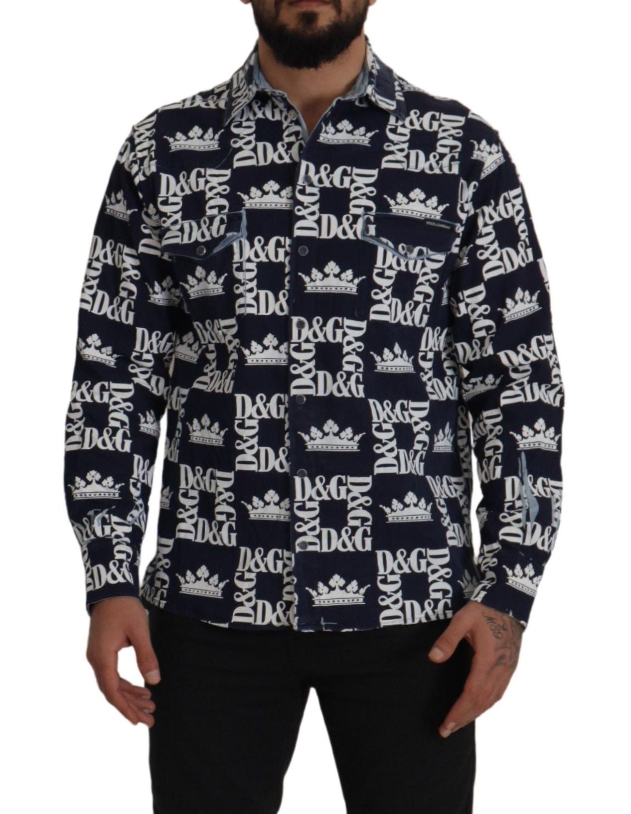 Dolce & Gabbana Freizeithemd aus Stretch-Denim mit Kronenlogo in Blau