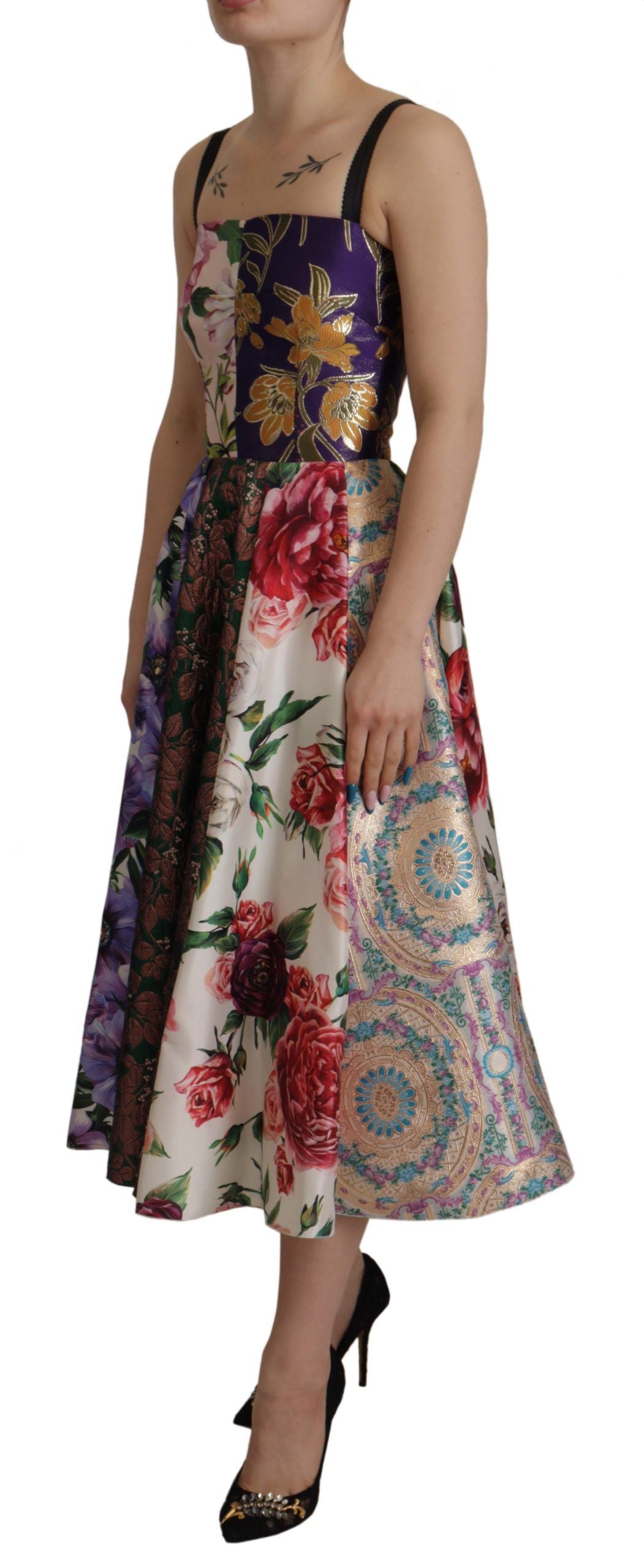 Dolce & Gabbana Midikleid Patchwork Floral Jquard Seide