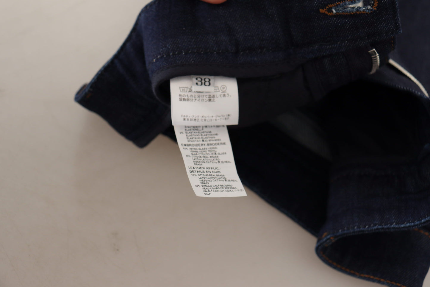 Dolce & Gabbana – Hotpants-Shorts aus Stretch-Denim mit Kristallen in Blau