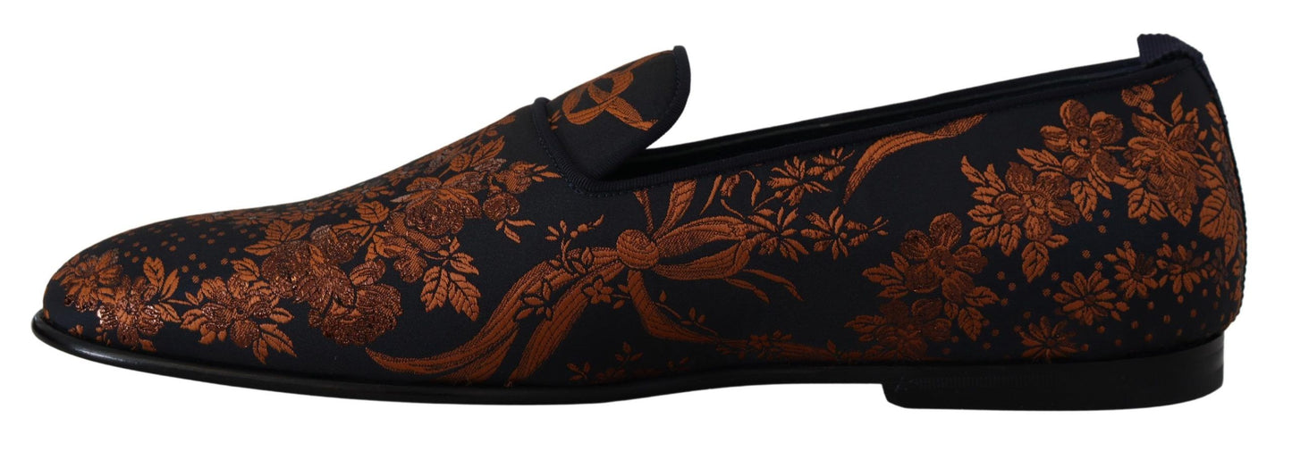 Dolce & Gabbana – Hausschuhe mit Blumenmuster in Blau und Rostrot