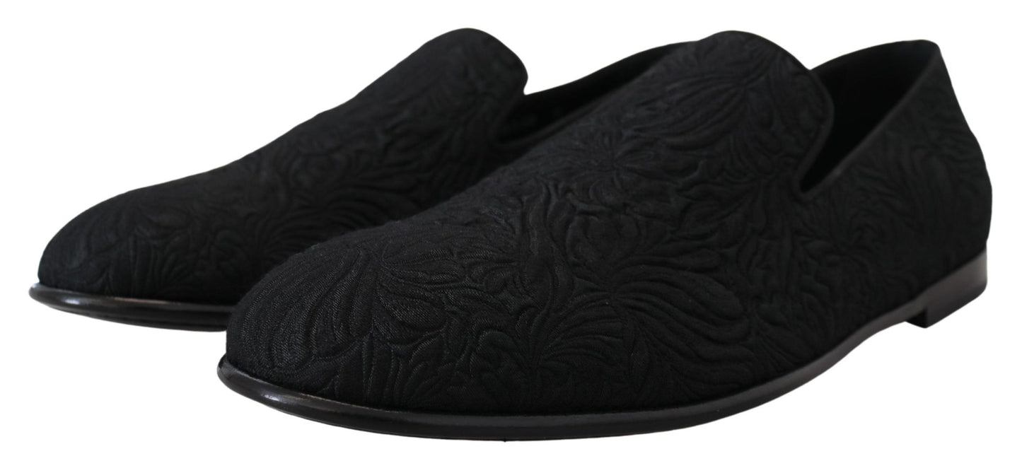 Dolce & Gabbana – Schwarze Jacquard-Hausschuhe mit Blumenmuster, Halbschuhe