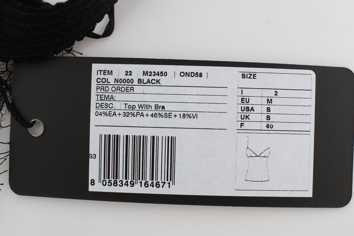 Dolce & Gabbana Black Silk Floral Lace Lingerie Top