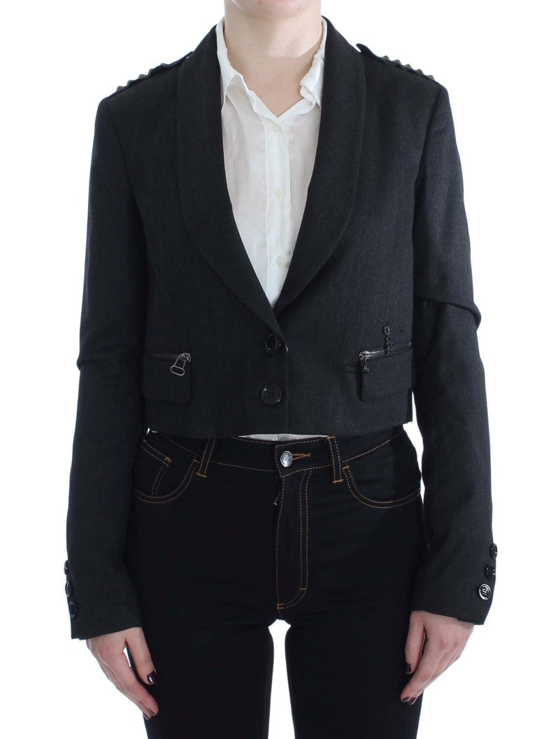 Exte Graue Stretch-Kurzjacke mit Goldnieten