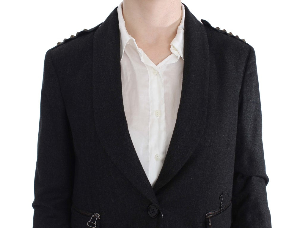 Exte Graue Stretch-Kurzjacke mit Goldnieten