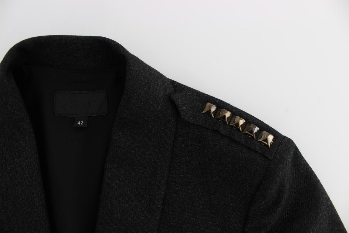 Exte Graue Stretch-Kurzjacke mit Goldnieten