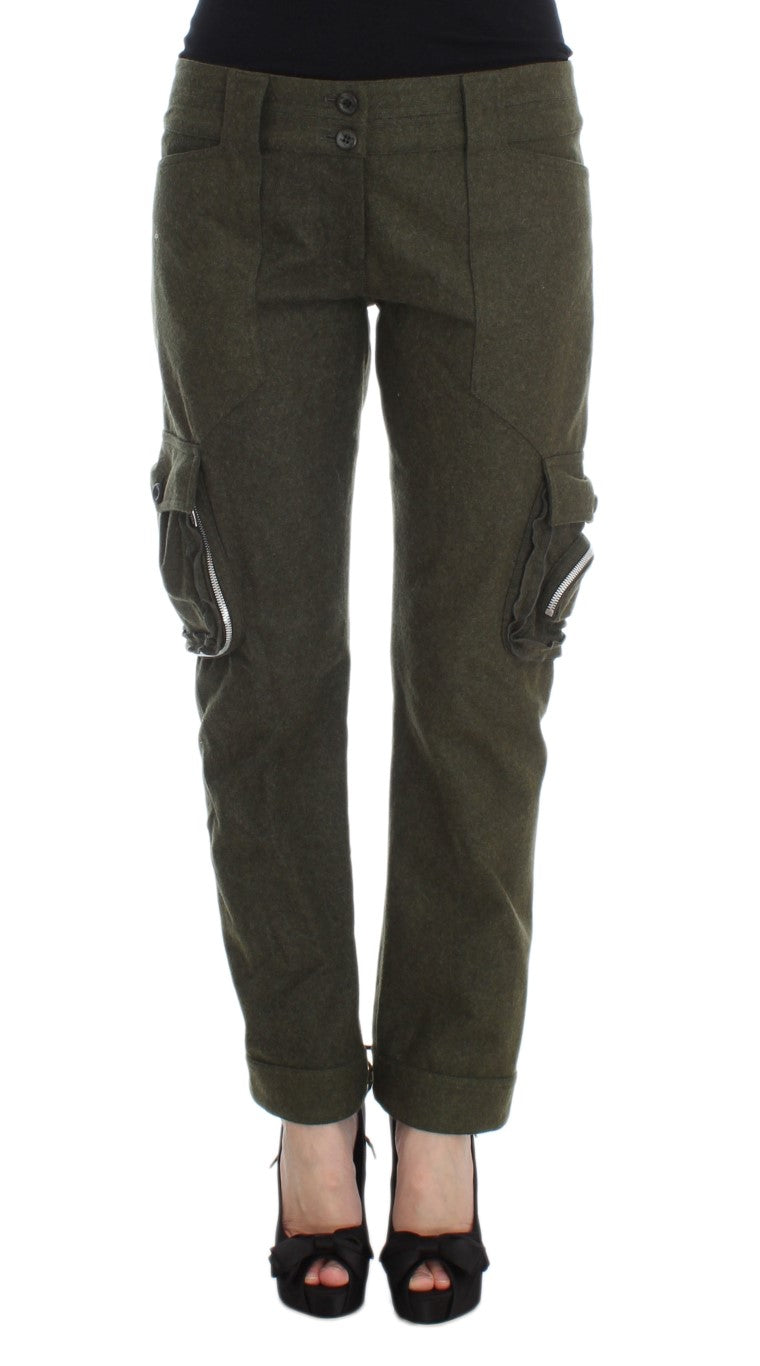 Ermanno Scervino Grüne Wollmischung mit lockerer Passform. Cargohose