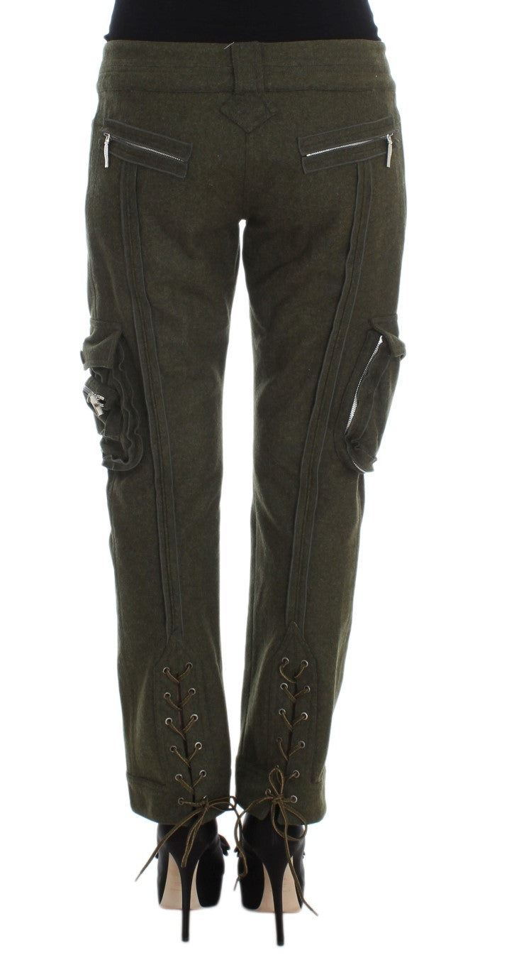 Ermanno Scervino Grüne Wollmischung mit lockerer Passform. Cargohose