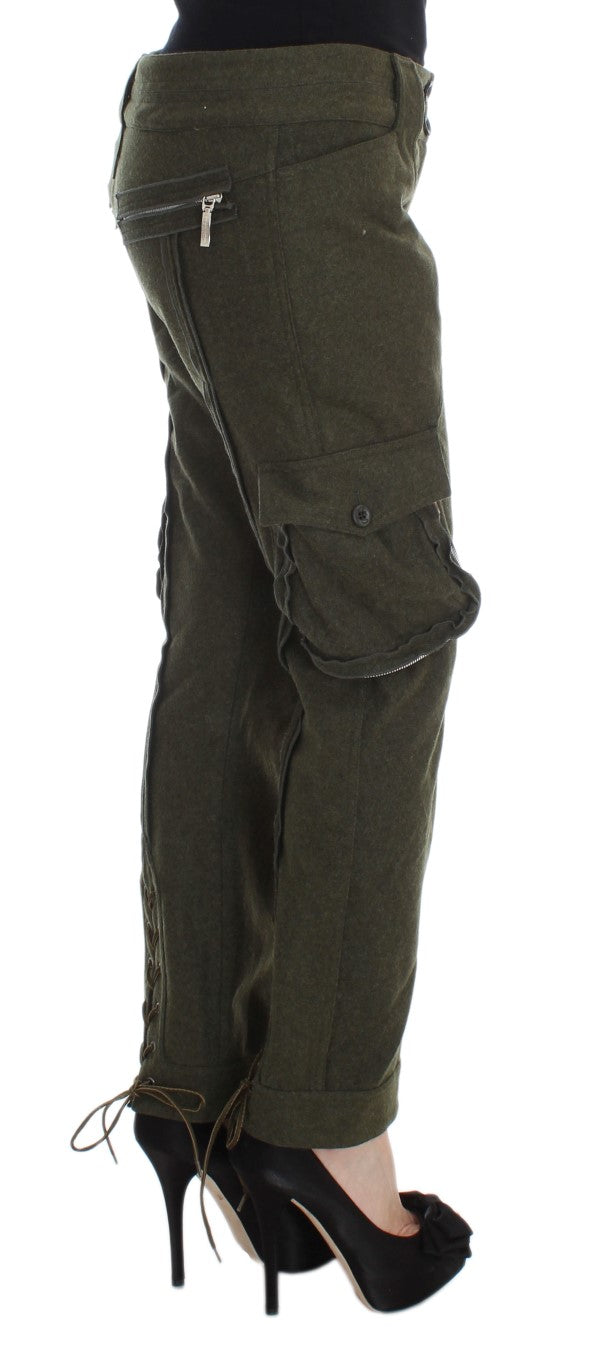 Ermanno Scervino Grüne Wollmischung mit lockerer Passform. Cargohose