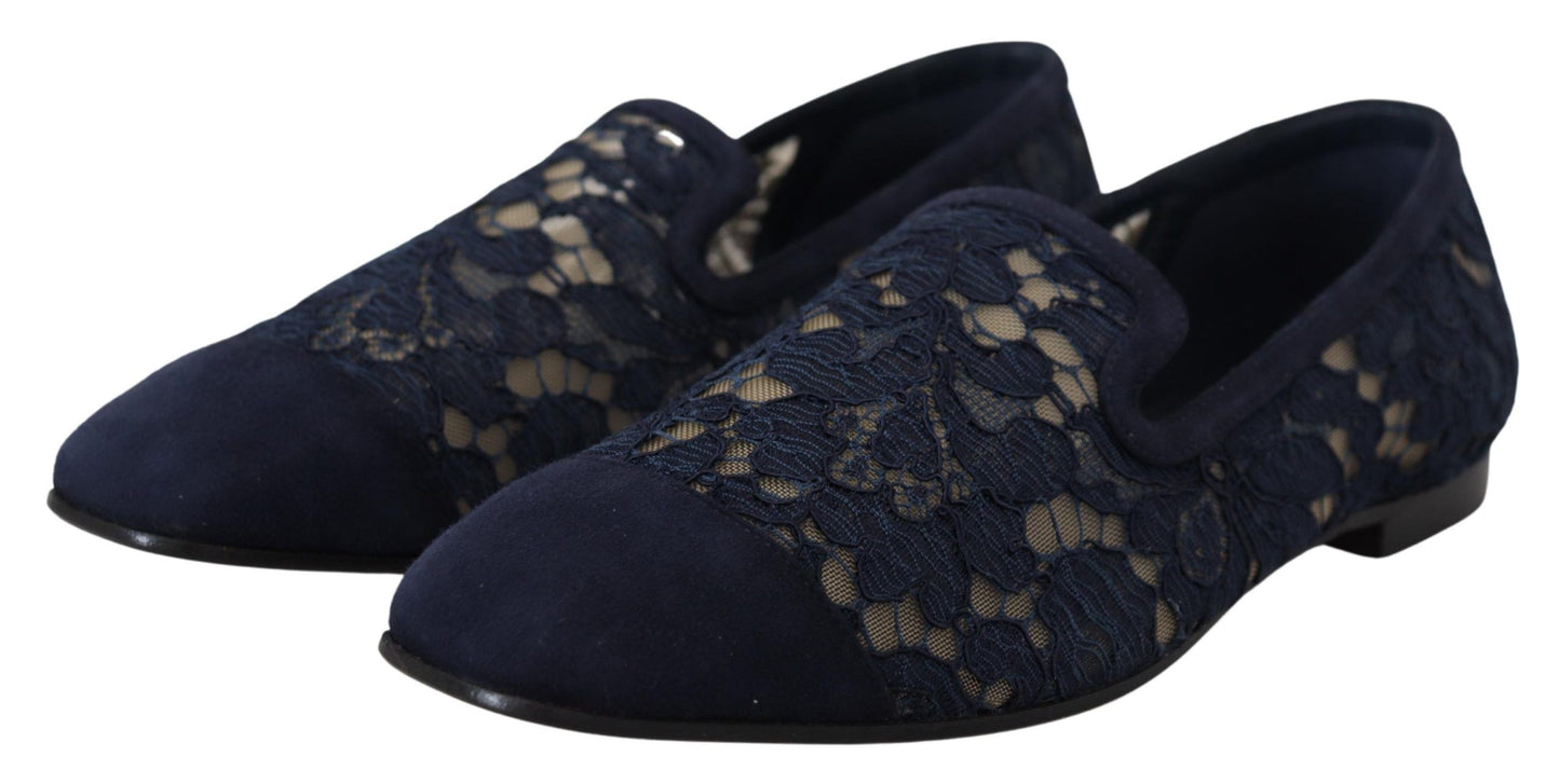 Dolce & Gabbana – Slipper mit Blumenspitze in Blau