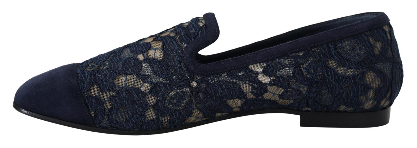 Dolce & Gabbana – Slipper mit Blumenspitze in Blau