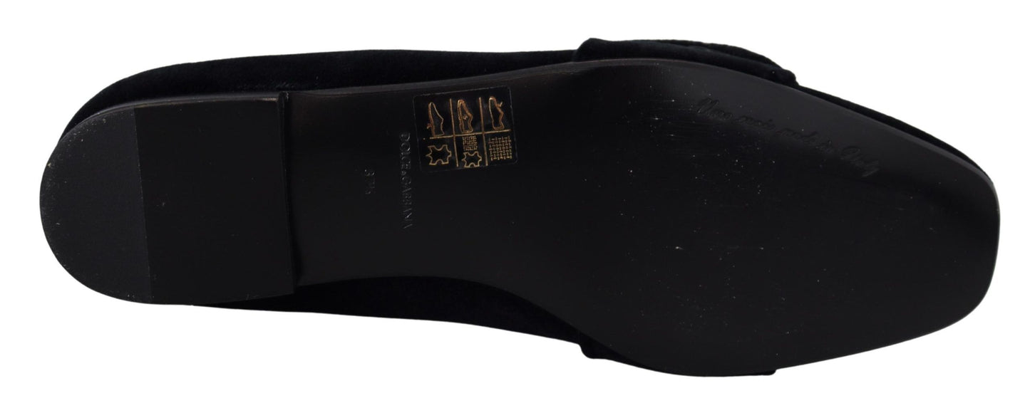 Dolce & Gabbana – Loafer mit Kristallen in Schwarz aus Samt