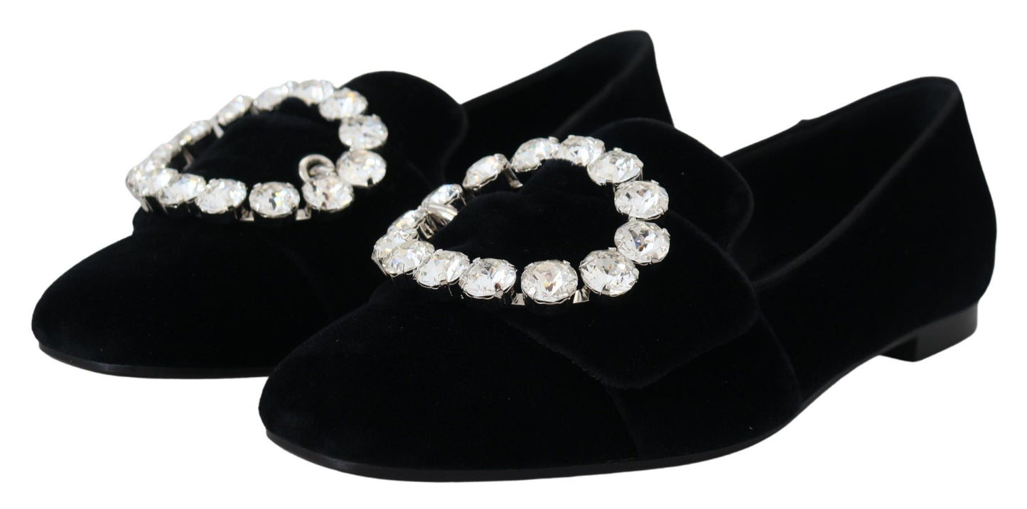 Dolce & Gabbana – Loafer mit Kristallen in Schwarz aus Samt