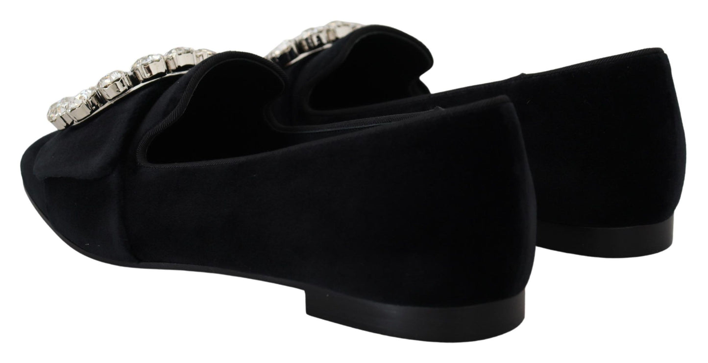 Dolce & Gabbana – Loafer mit Kristallen in Schwarz aus Samt
