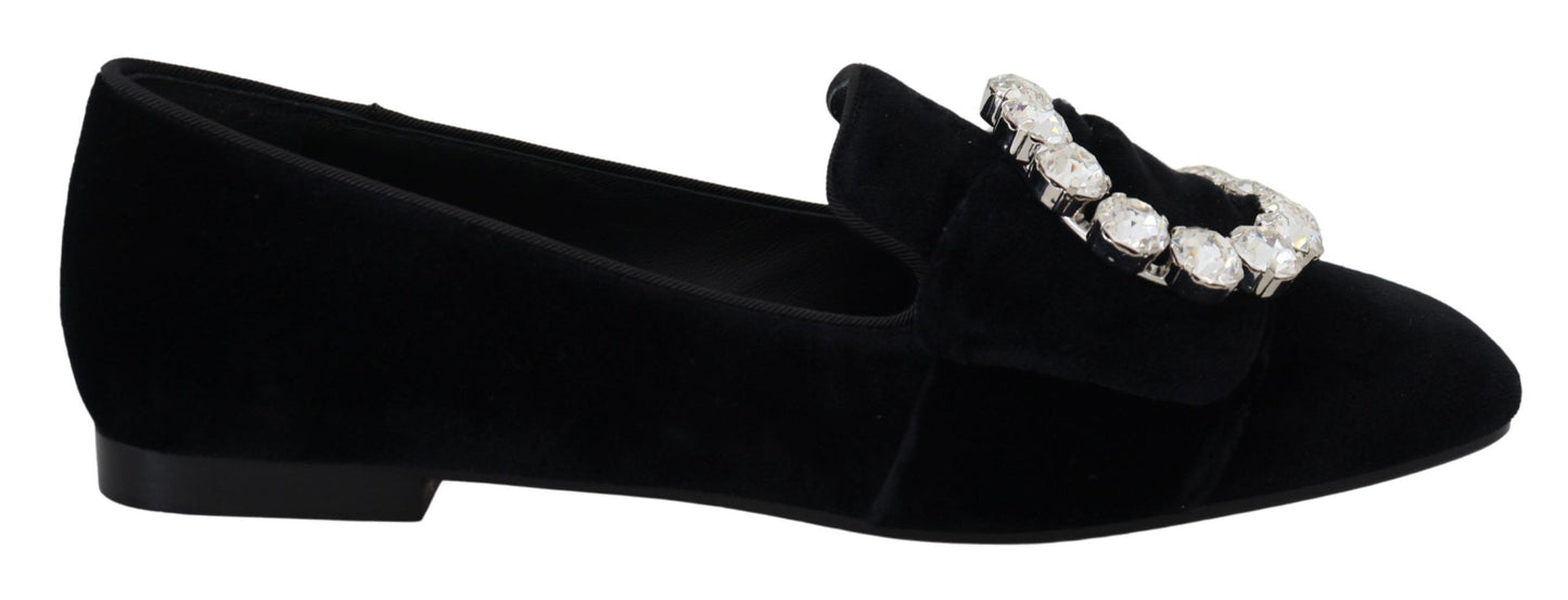 Dolce & Gabbana – Loafer mit Kristallen in Schwarz aus Samt