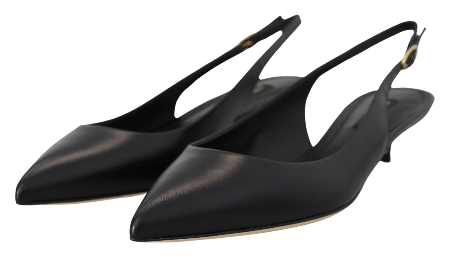 Dolce & Gabbana Schwarze Leder Slingbacks Heels Pumps Schuhe