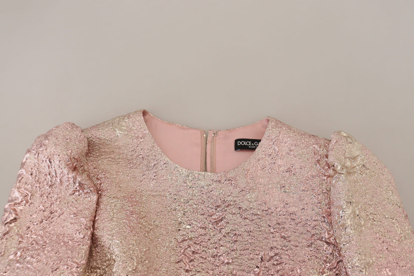 Dolce & Gabbana – Rosa Jacquard-Midikleid mit 3/4-Ärmeln